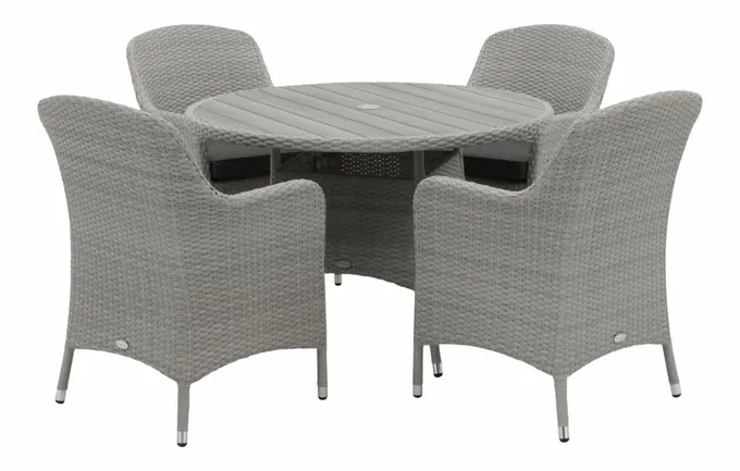Tetbury 110cm Tree-Free Round Table with 4 Armchairs, Parasol & Base - Graphite - image 2