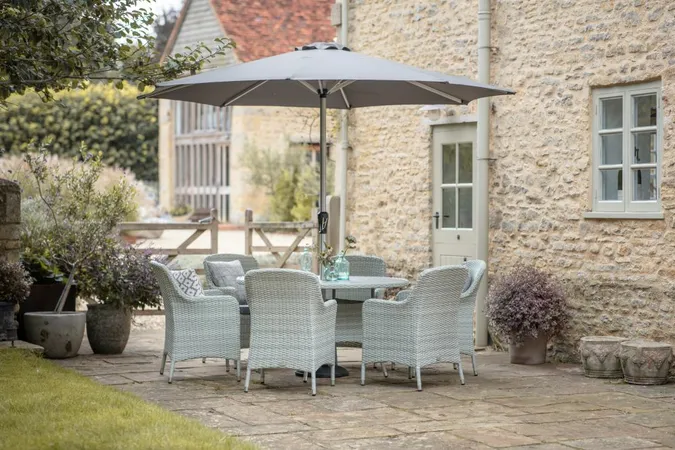 Tetbury 135cm Round Table with Tree-Free Top & 6 Armchairs with Eco Cushions Parasol & Base - Cloud - image 2