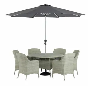 Tetbury 135cm Round Table with Tree-Free Top & 6 Armchairs with Eco Cushions Parasol & Base - Cloud - image 1