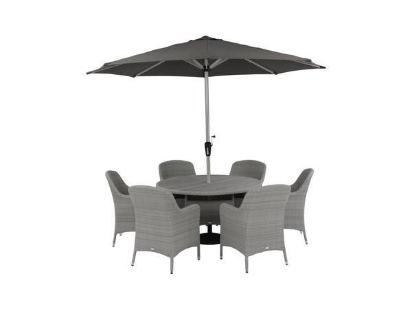 Tetbury 135cm Tree-Free Round Table with 6 Armchairs, Parasol & Base - Graphite - image 1