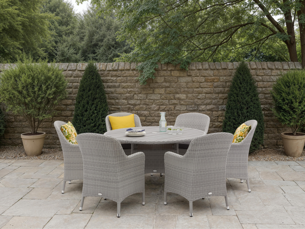 Tetbury 135cm Tree-Free Round Table with 6 Armchairs, Parasol & Base - Graphite - image 4