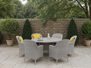 Tetbury 135cm Tree-Free Round Table with 6 Armchairs, Parasol & Base - Graphite - image 4