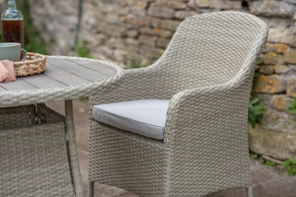 Tetbury 80cm Tree Free Round Bistro Table with 2 Armchairs Nutmeg Trioscape Garden Centre