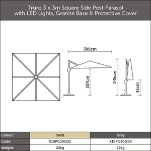 Truro 3.0m Square Side Post Parasol (includes Granite Base & Protective cover) - Sand - image 3