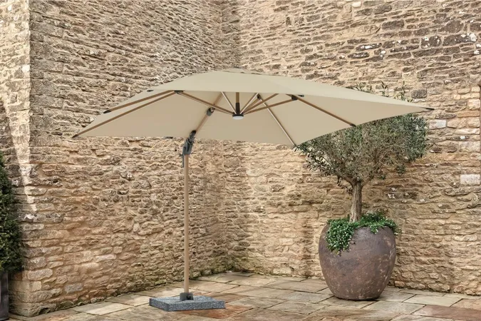 Truro 3.0m Wood Effect Square Side Post Parasol with Granite Base & Protective Cover - Sand - image 4