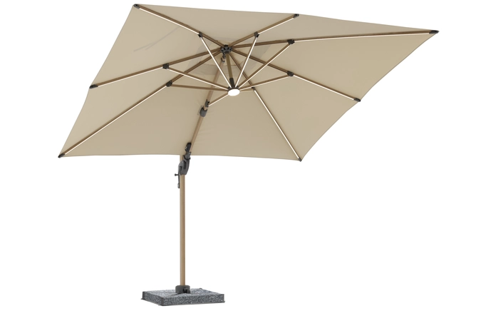 Truro 3.0m Wood Effect Square Side Post Parasol with Granite Base & Protective Cover - Sand - image 2