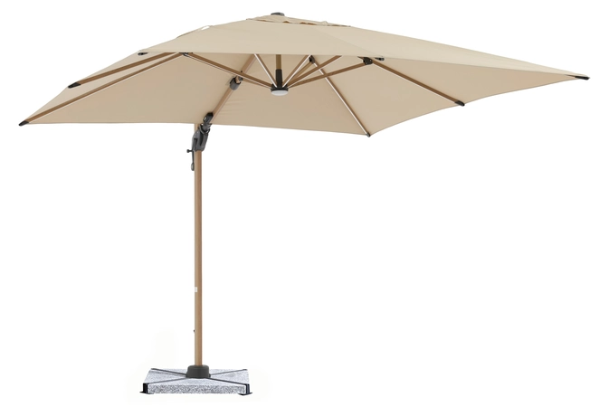 Truro 3.0m Wood Effect Square Side Post Parasol with Granite Base & Protective Cover - Sand - image 1