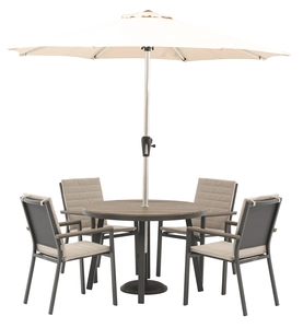 Zurich 110cm Round Tree-Free Table with 4 Chairs & Parasol - Eco Fawn - image 1