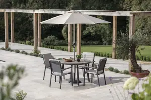 Zurich 110cm Round Tree-Free Table with 4 Chairs & Parasol - Eco Fawn - image 2