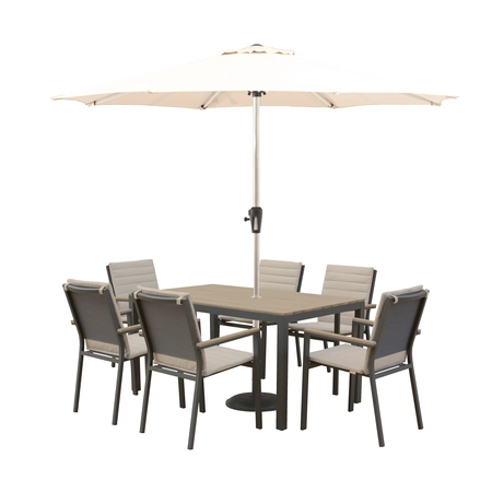Zurich 164 x 95cm Rectangle Tree-Free Table with 6 Chairs & Parasol - Eco Fawn - image 1