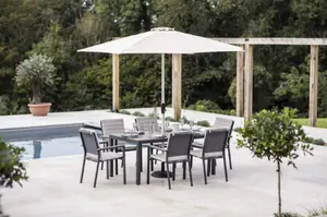 Zurich 164 x 95cm Rectangle Tree-Free Table with 6 Chairs & Parasol - Eco Fawn - image 2