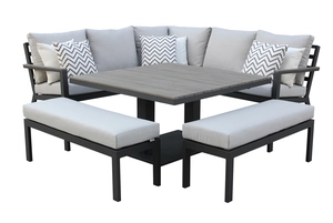 Zurich Modular Sofa with Square Tree-Free Adjustable Piston Casual Dining Table & 2 Benches - Fawn - image 1